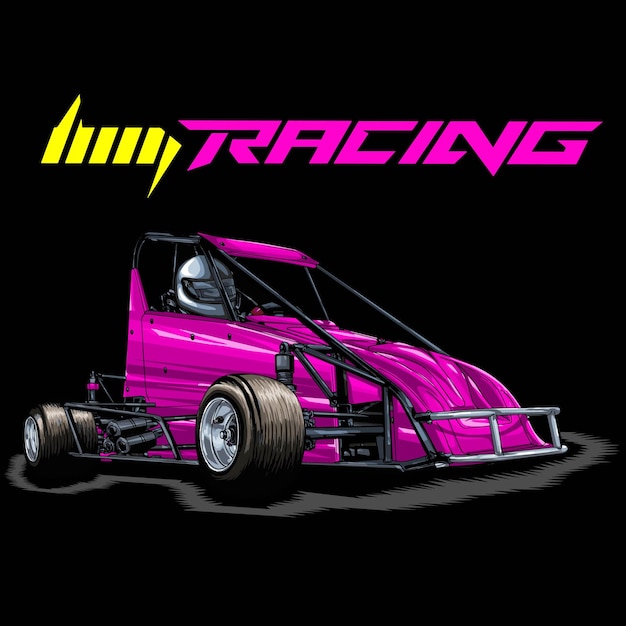 Quarter midget race isolated on black background, for graphic design, screen print, DTG, DTF.