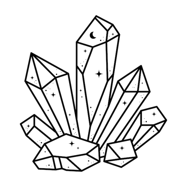 Vector quartz crystal isolated on white background crystal cluster minerals dimonds hand drawn gems sketch style