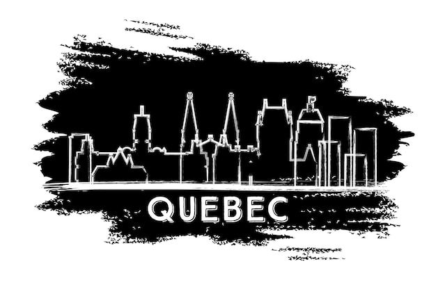 ケベックカナダの街のスカイラインのシルエット。手描きのスケッチ。ベクトルイラスト。近代建築とビジネス旅行と観光の概念。ランドマークのあるケベックの街並み。