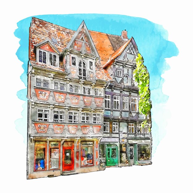 Vector quedlinburg duitsland aquarel hand getekende illustratie geïsoleerd op een witte achtergrond