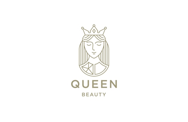 Queen beauty line logo design template flat vector