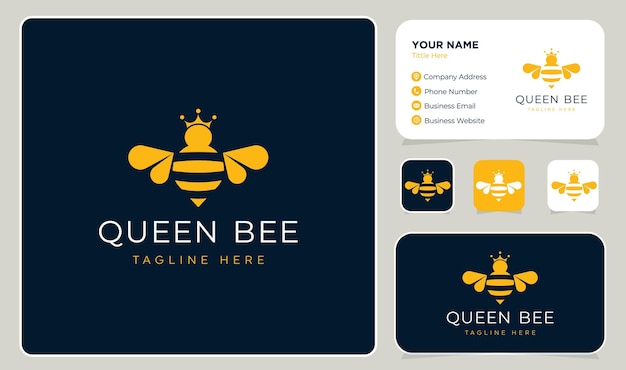 Векторный дизайн логотипа queen bee с шаблоном визитной карточки