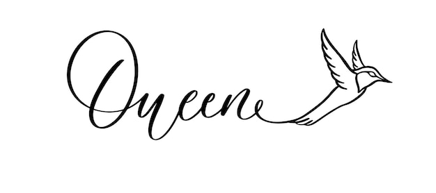 Queen belettering logo met vliegvogel kalligrafie ontwerp om af te drukken op t-shirt hoody poster