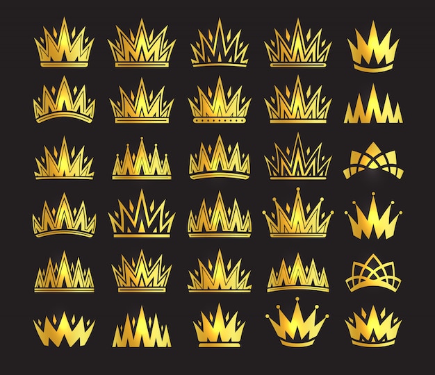 Vector queen crown, royal gold headdress. king golden accessory. isolated  set illustrations.