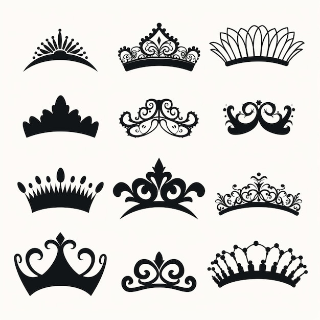 Vector queen crown silhouettes cartoon vector