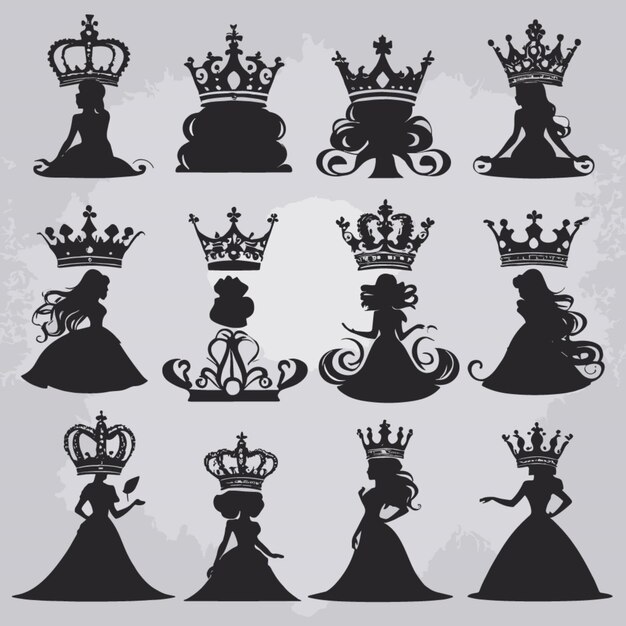 Vector queen crown silhouettes vector