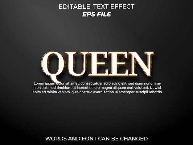 Vector queen editable text effect 3d font style use for logo and business brand vector template