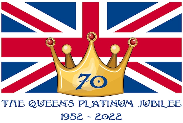 Queen elizabeth's platinum jubilee crown celebration poster with the union jack in the background 70th anniversary reign