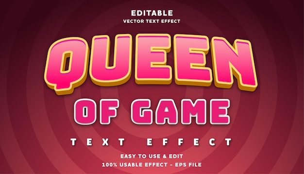 Vector queen of game editable text effect with modern and simple style usable for logo or campaign title