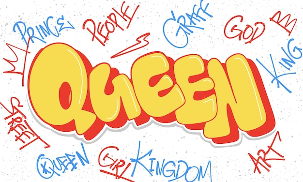 Queen graffiti bubble style hand drawn lettering