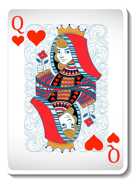 Vector queen of hearts playing card isolated
