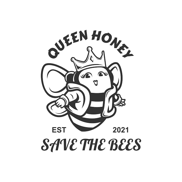 La mascotte del logo del miele della regina salva la regina