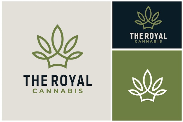 Queen King Royal Crown with Cannabis Marijuana Hemp Weed Leaf for Premium CBD product logo design