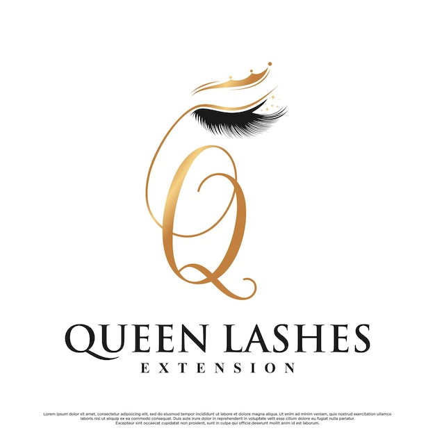 Queen lashes for beauty logo design with creative unique concept Premium Vector