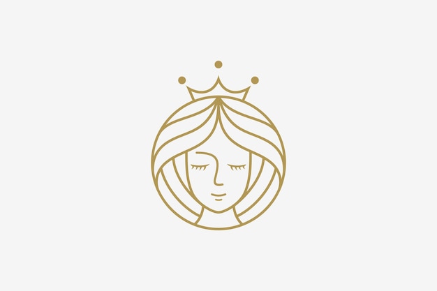 Queen line art logo ontwerp met een kroon