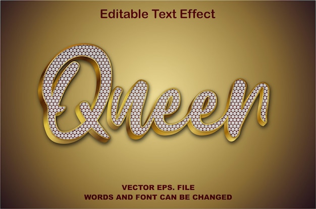 Vector queen luxury text diamond effects rhino stone effects text style