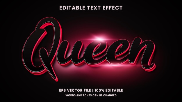 Vector queen pink 3d editable text effect