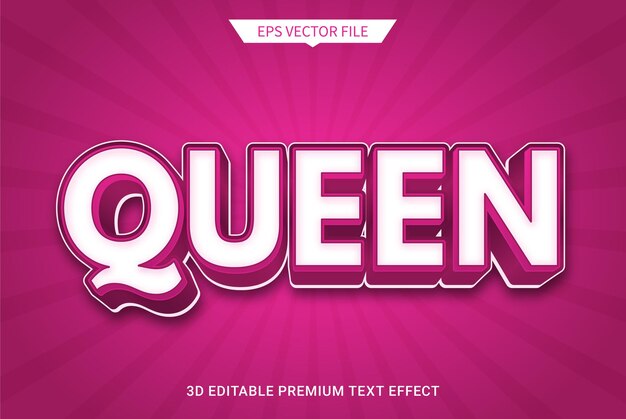 queen pink 3d editable text style effect premium vector