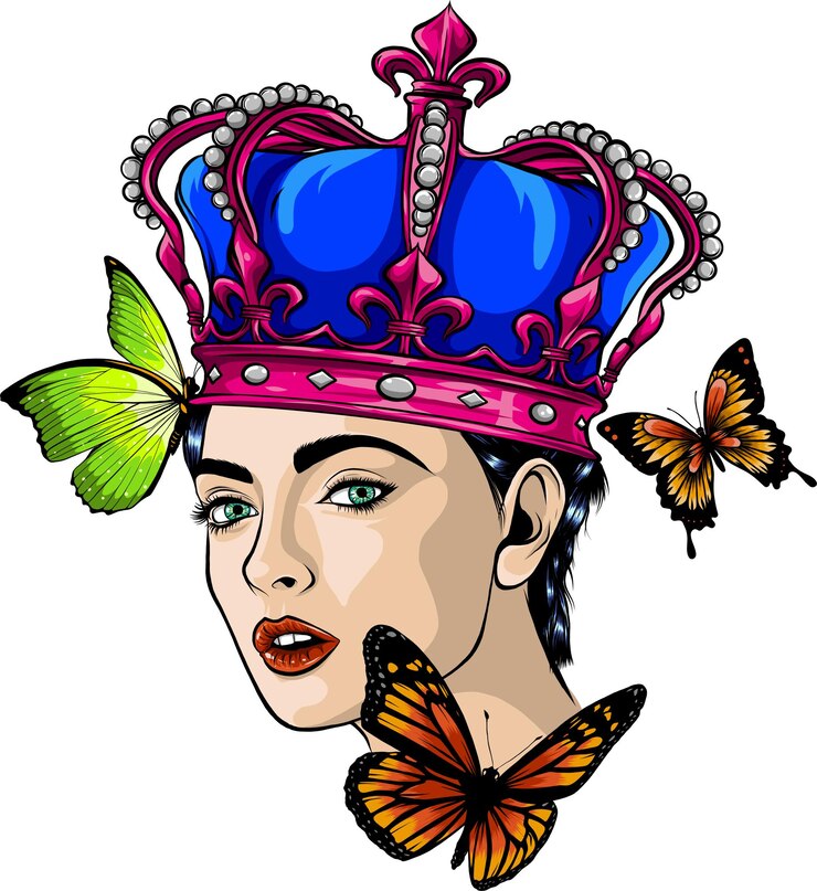 Vector queen and roses symbol of a retro queen princess