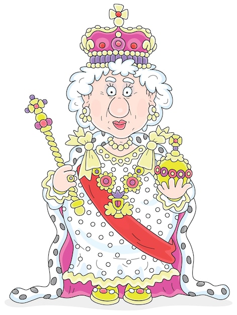 Vector queen in solemn royal dress with symbols of royalty at an official festive ceremony