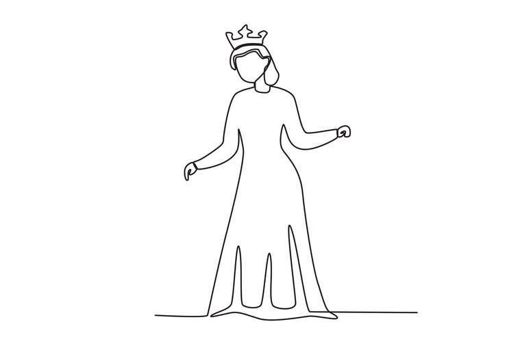 Vector 롱 드레스를 입은 여왕 queen oneline drawing