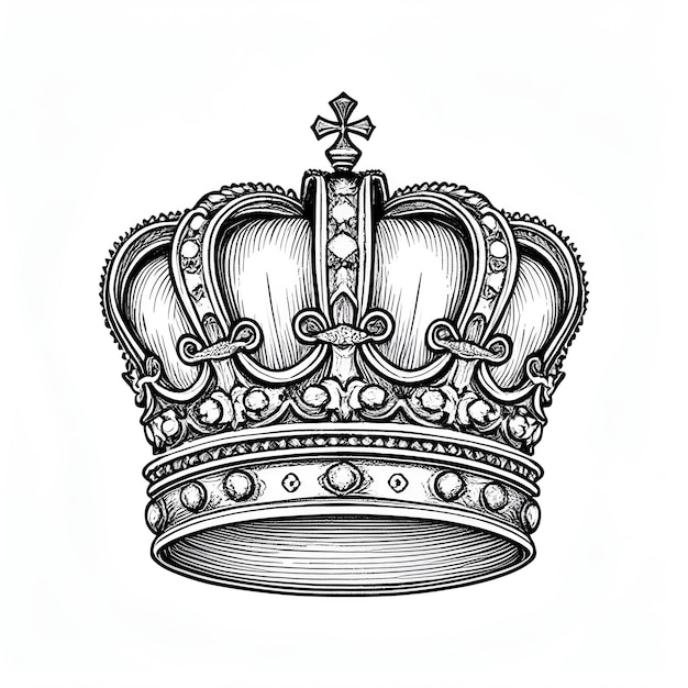 Vector queens crown monochrome ink sketch vector drawing engraving style vector illustration