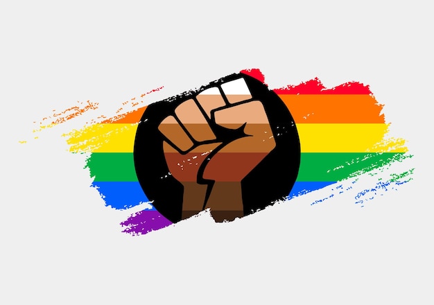 Vettore queer people of color flag dipinta con pennello su sfondo bianco concetto di diritti lgbt poster di sfilate di orgoglio moderno illustrazione vettoriale