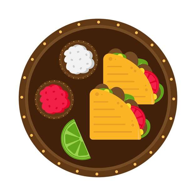 Quesadilla on plate with sauces and lime traditional mexican dish vector