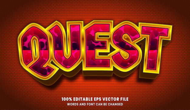 Vector quest 3d editable text style effect