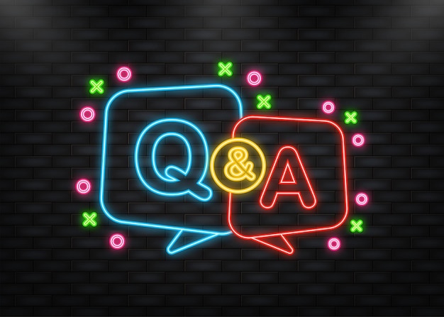 Question and answer bubble chat neon icon vector illustration