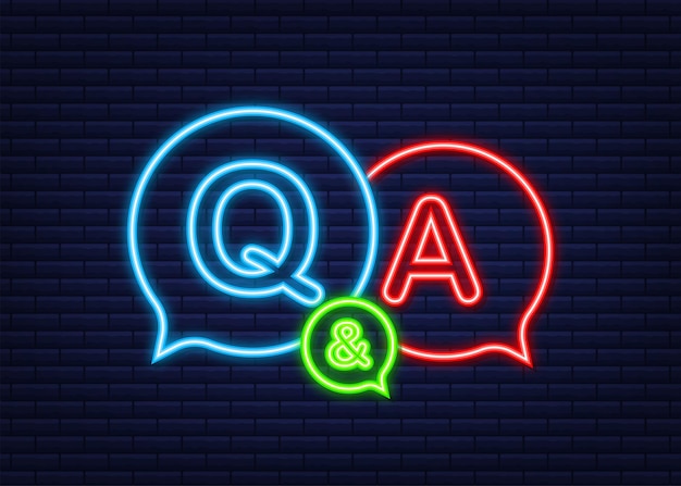 Question and Answer Bubble Chat. Neon icon. Vector stock illustration.