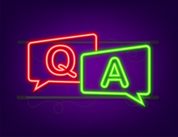 Question and answer bubble chat. neon icon. vector stock illustration.