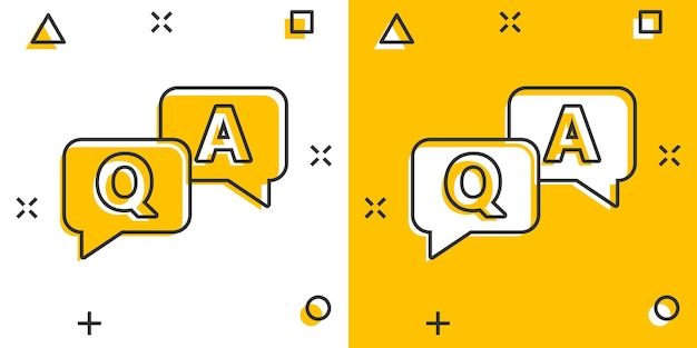 Question and answer icon in comic style Discussion speech bubble vector cartoon illustration pictogram Question answer business concept splash effect