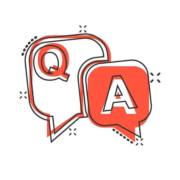 Vector question and answer icon in comic style discussion speech bubble vector cartoon illustration pictogram splash effect