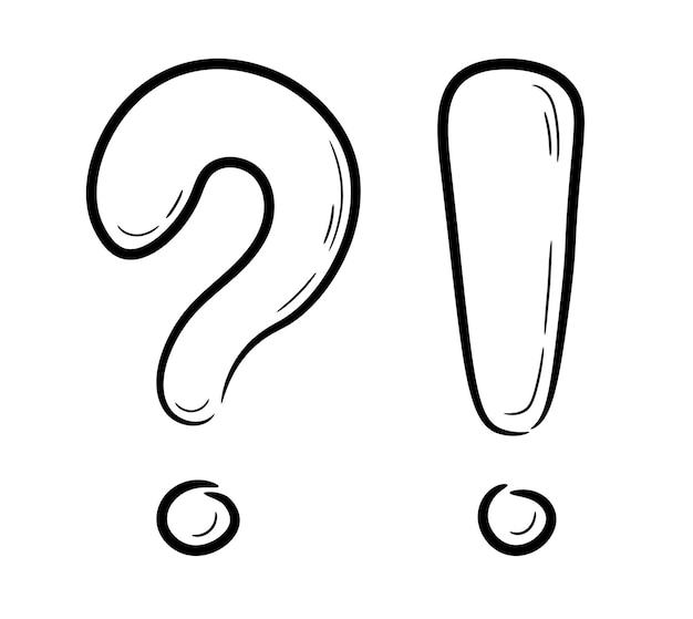 Question and exclamation mark symbol. Line drawing simple black question and exclamation icon.