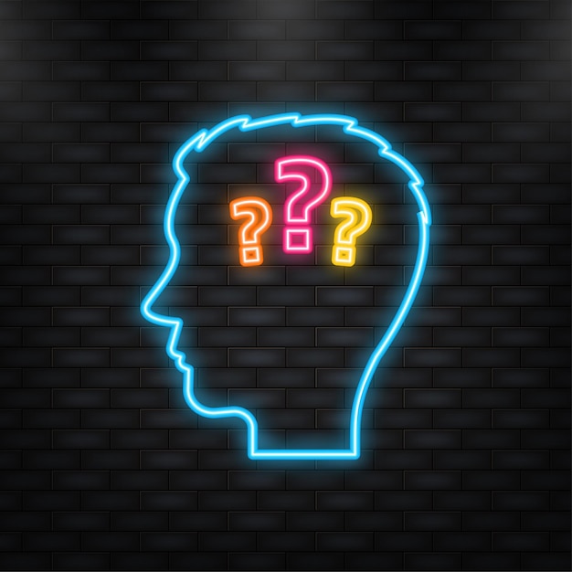 Vector question head great design for any purposes neon icon flat cartoon vector illustration