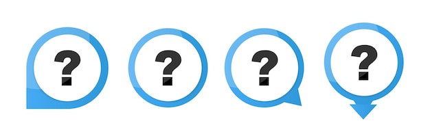 Set di icone dei puntatori della mappa delle domande punto interrogativo nei puntatori a bolle segno di risposta simbolo della guida
