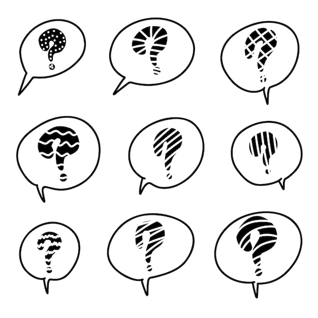 Question mark Doodle hand drawn question marks set inside speech bubbles sketch question ask