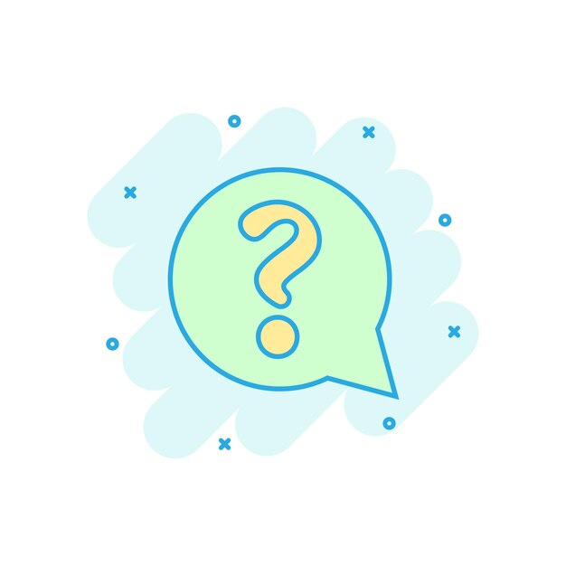 Question mark icon in comic style Discussion speech bubble vector cartoon illustration pictogram Question business concept splash effect