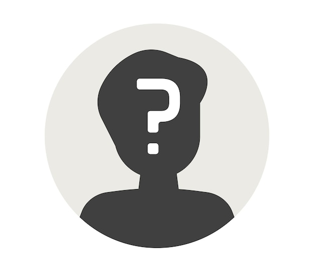 Vector question mark in person head icon as unknown secret anonym user profile or doubt secret brain mind