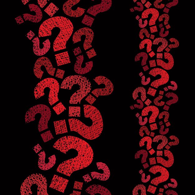 Question marks seamless pattern, vertical composition, vector, hand drawn lines textures used.