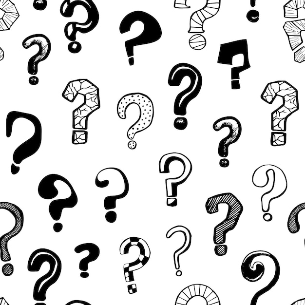 Question Marks Signs Black Seamless Pattern Background Different Types for Web and App Design Symbol of Ask Vector illustration of Decorative Element