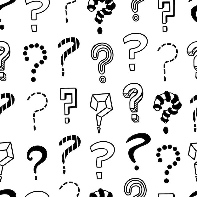 question seamless pattern questions doodle marks interrogation points random print hand drawn creative background think or doubt vector texture of seamless pattern mark question illustration
