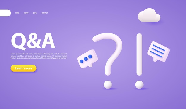 Questions and answers concept banner. question and exclamation marks with speech bubble. faq, online support center. vector 3d illustration