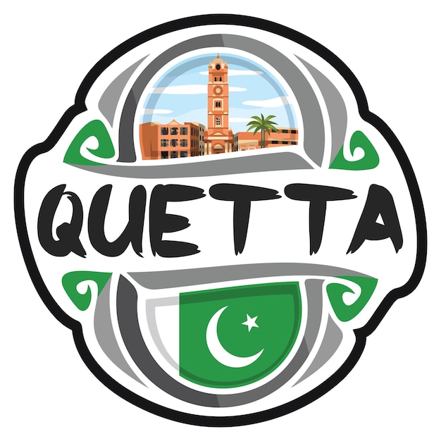 Quetta Pakistan Flag Travel Souvenir Sticker Skyline Landmark Logo Badge Stamp Seal Emblem SVG EPS