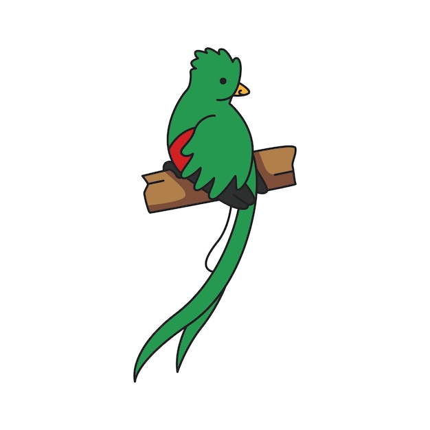 Vector quetzal on a branch icon in cartoon style on a white background