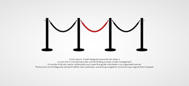 Queuing barrier symbol vector design with connecting ropes on white background