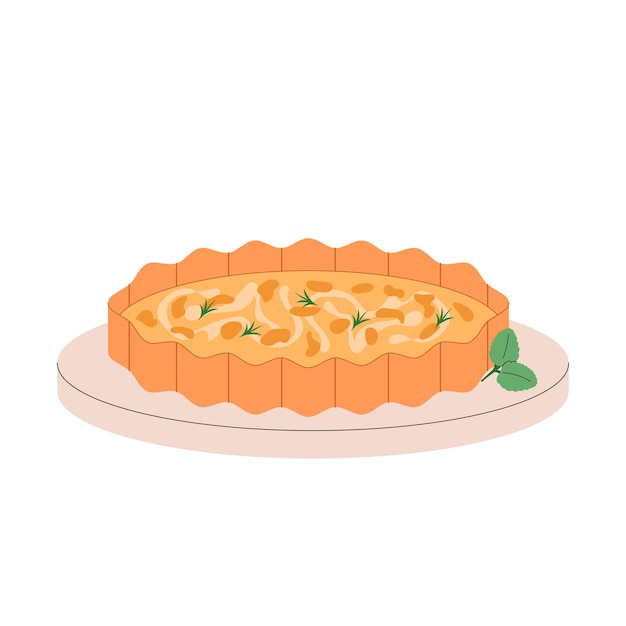 クイッシュ・ロレイン・パイ (Quiche Lorraine pie) フランス料理の料理白い背景に隔離されたベクトルイラスト