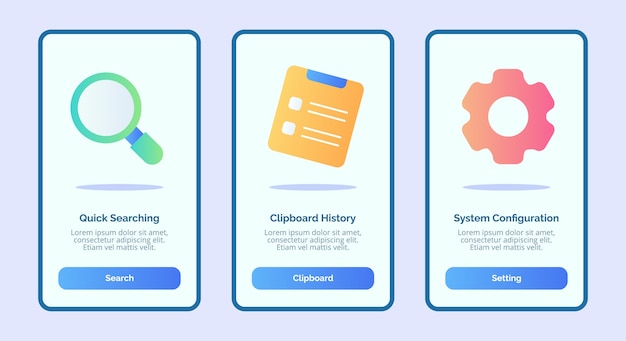 Quick searching clipboard history sistem configuration for mobile apps template banner page ui