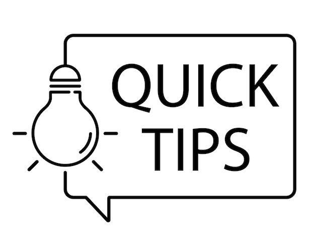 Vector quick tips badge, banner vector with light bulb and speech bubble isolated on white background.